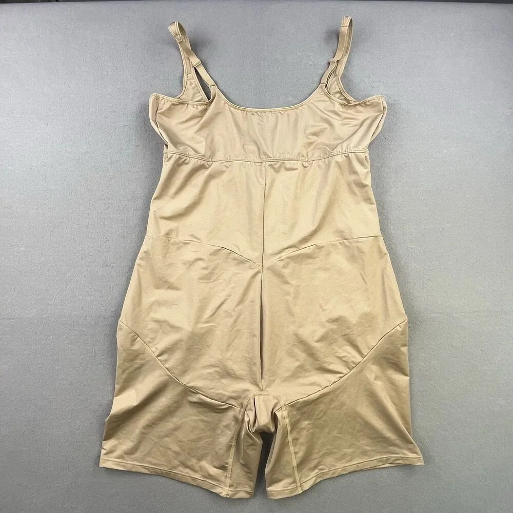 Shape By Cacique Open Bust Thigh Shaper Body Suit Size 22/24 Beige Tan Stretch